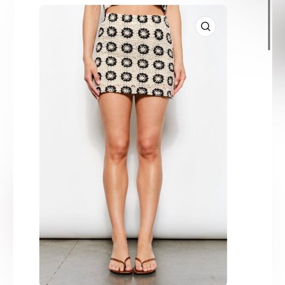Pretty Garbage Crochet Knit Mini Skirt Cream Black Large Retro Boho L - Picture 1 of 8